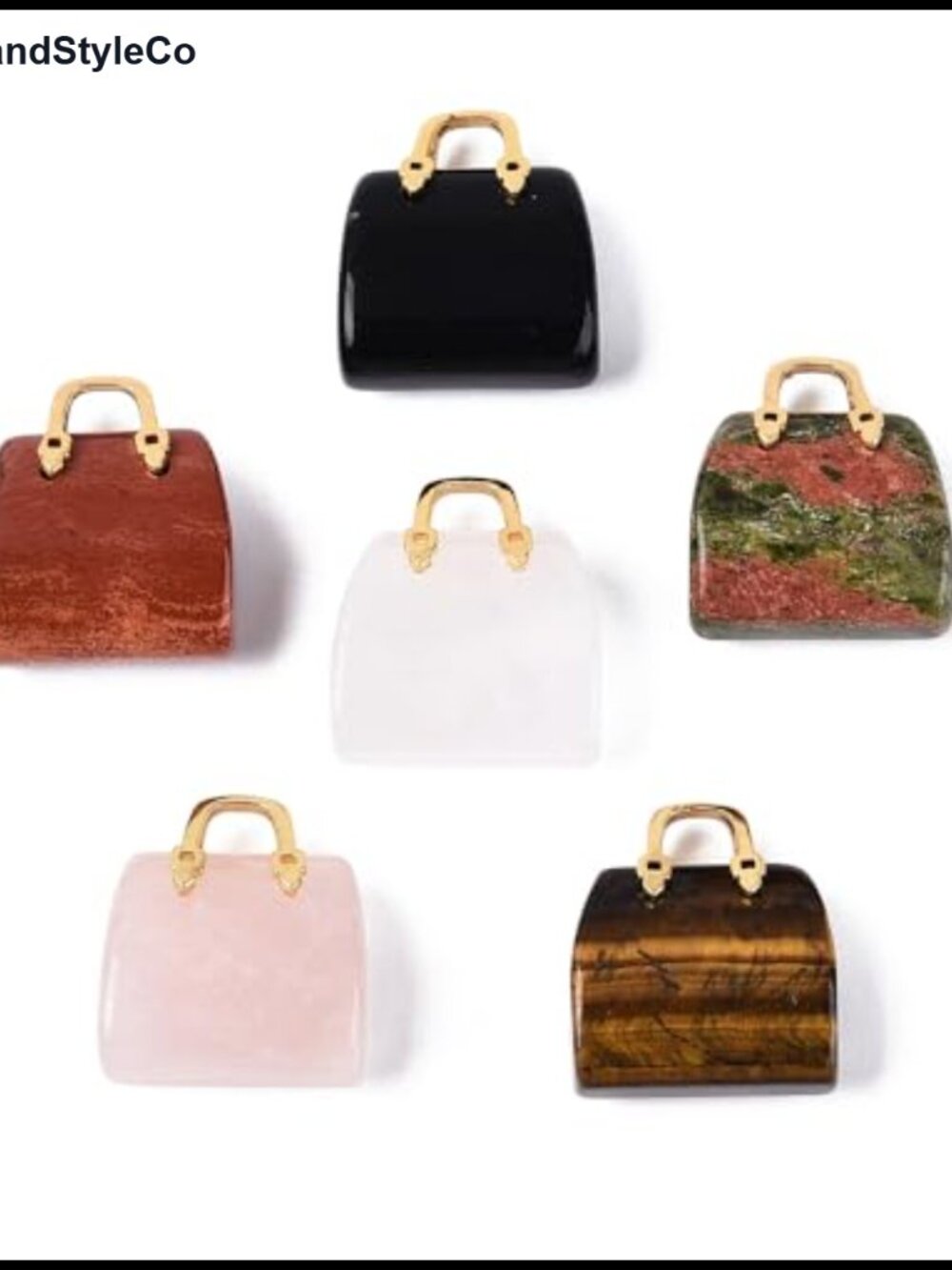 Handbag Shaped Gemstone Charms 5Pcs Brass Handle Jewelry Making
